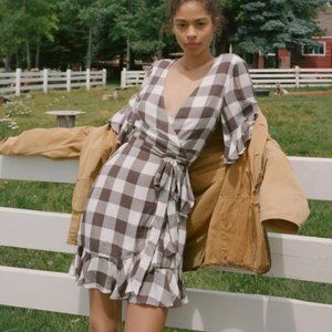 NWT UO Frankie Plaid Ruffle Wrap Dress